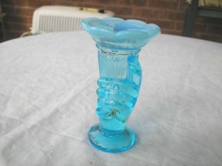Vintage Fenton Blue Turquoise Opalescent Miniature Hand Vase 1940 