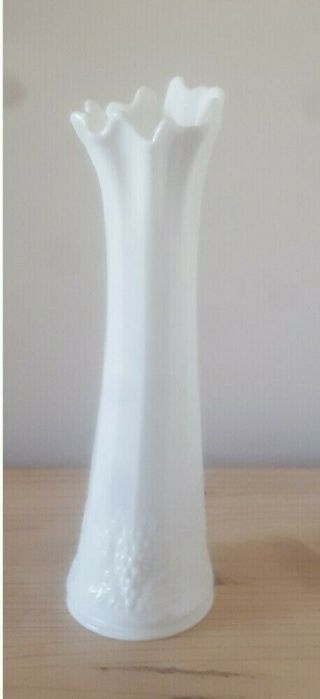 Vintage Westmoreland Paneled Grape Milk Glass 15 Inch Swung Vase 1940s
