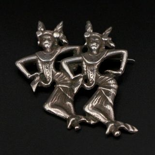 Vtg Sterling Silver - Siamese Thai Dancers Mekkala Goddess Brooch Pin - 18g