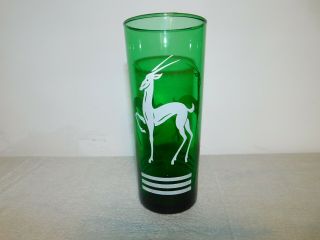 Vintage Fire King Forest Green Deer Gazelle/antelope Tumbler Glass