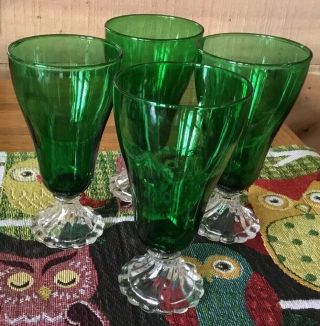 Vintage 4 Anchor Hocking Forest Green Bubble Boopie Iced Tea Water Goblet