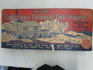 Vintage Metal Surburban Colonial Doll House Iob Marx Toys