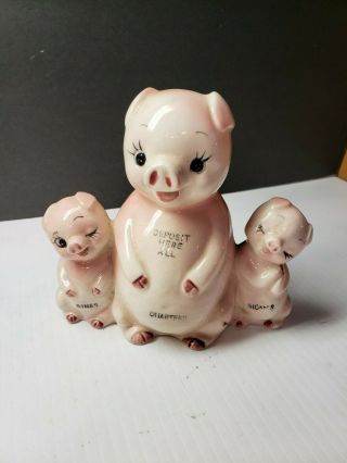 Cool Vintage 1950s Three Pigs Ceramic Piggy Bank