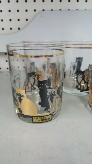 Set Of (4) Vintage Culver Cat Drinking Glasses - Black And Gold