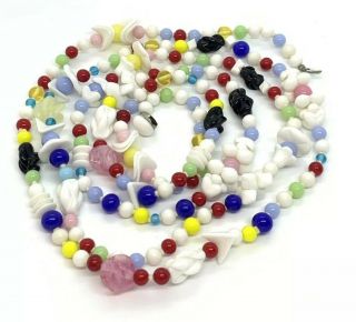 Vtg Long Art Glass Colorful 52” Flapper Opera Length Necklace