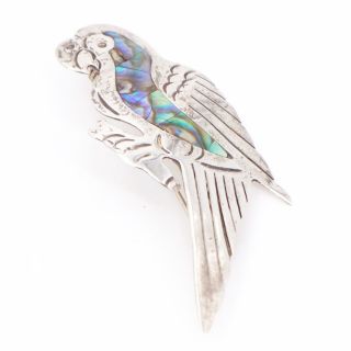 Vtg Sterling Silver - Mexico Abalone Inlay Parrot Bird Brooch Pin - 4.  5g