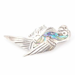 VTG Sterling Silver - MEXICO Abalone Inlay Parrot Bird Brooch Pin - 4.  5g 2