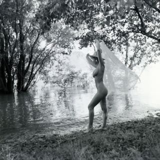 Vintage 6x6 B&w Negative Naked Girl In Waterfront Nudes 1980’s Hungary