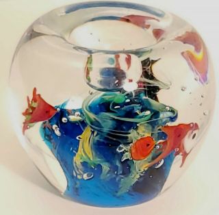 Vintage Retro Italian Murano Glass Fish Aquarium Paperweight Candleholder