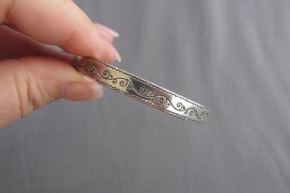 Vintage Brighton Silver Tone Scroll Etched Stenciled Bangle Bracelet