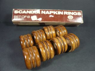 Vintage Set Of 8 Scandia Wood Napkin Rings
