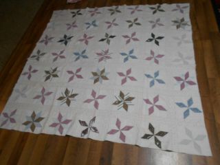 Vintage Hand Stitched Quilt Blue Brown Cream Star Cutter Quilts Craft Projects