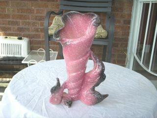 Vintage Hull Pottery Vase Royal Ebb Tide Shell Angel Fish Coral Pink 1950s 11in