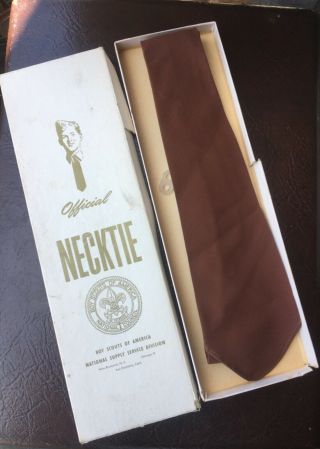 Vintage Boy Scouts Of America Brown Necktie With Tie Clip 839 Neck Tie