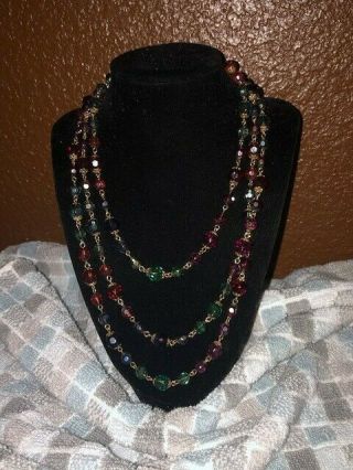 Vtg.  Joan Rivers Multi - Colored Faceted Glass Long Opera Beaded Necklace