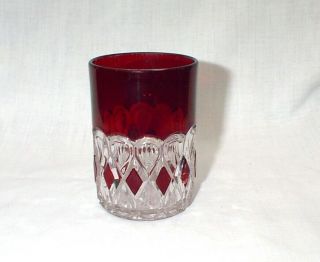 Vintage Ruby Red Eapg Flashed Coop Diamond Bowknot Crystal Glass Tumbler