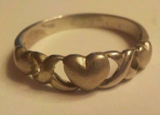 Vintage Estate Ladies Sterling Silver 925 Ring With Hearts Size 9