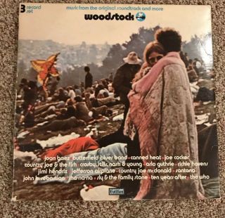 Vintage Woodstock Soundtrack 3 Lp Record Set Album Vinyl Vg,  Trifold