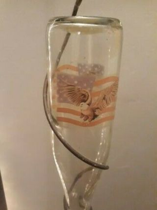 VINTAGE GLASS BOTTLE HUMMINGBIRD FEEDER W/FLAG EAGLE COPPER GARDEN HUMMER NECTAR 2