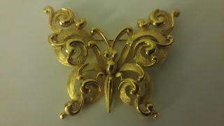 Vintage Signed Crown Trifari Brushed Gold Tone Butterfly Figural Brooch Pin
