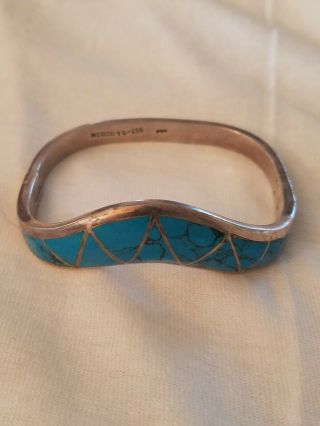 Vintage Taxco 925 Mexico Sterling Silver Tc - 295 Turquoise Inlay Bracelet 1.  38oz