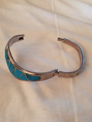 Vintage Taxco 925 Mexico Sterling silver TC - 295 Turquoise Inlay Bracelet 1.  38oz 2