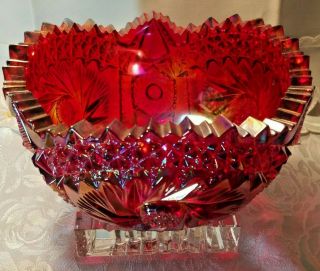 Vintage Carnival Saw Tooth Ruby Red Iridescent Centerpiece Bowl 7.  5 " X3.  75 "