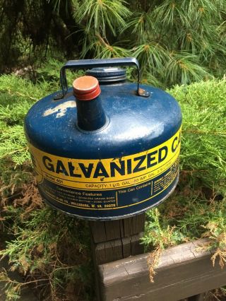 Vintage Eagle 1 Gallon Blue & Yellow Galvanized Metal Gas Can Inside