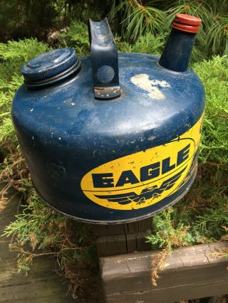 VINTAGE EAGLE 1 GALLON BLUE & YELLOW GALVANIZED METAL GAS CAN Inside 8