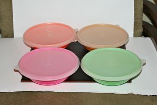 Vintage Tupperware 155 Cereal Bowls Set of Four w/Lids Bright Colors 5