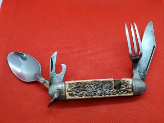 Vintage Colonial Prov Usa Pocket Knife Fork & Spoon Boy Scout Camping Hobo