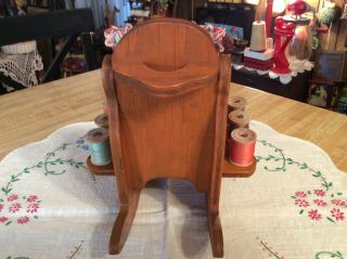 Darling,  Vintage 1930’s,  Wood Rocking Chair Pin Cushion,  Thread Holder 2