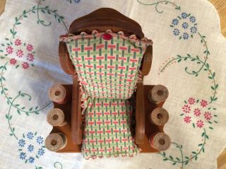 Darling,  Vintage 1930’s,  Wood Rocking Chair Pin Cushion,  Thread Holder 5