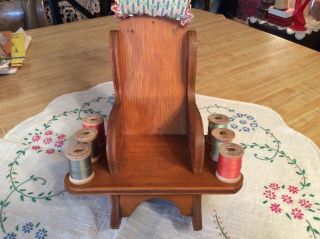 Darling,  Vintage 1930’s,  Wood Rocking Chair Pin Cushion,  Thread Holder 6