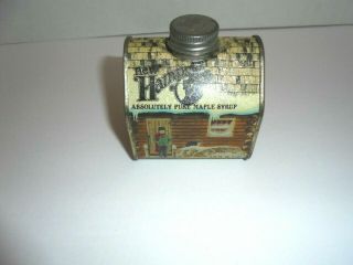 Vintage Empty Tin England Container Hampshire Pure Maple Syrup Log Cabin