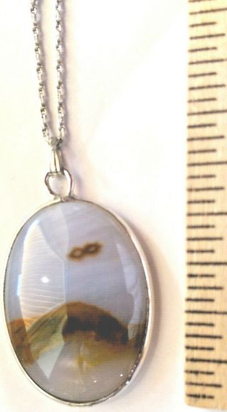 Vintage Sterling Silver Dessert Scape Pendant Necklace With Rope Style Chain, .