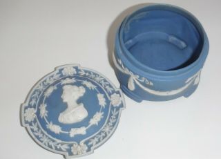 Vintage Jasperware in Blue Round Trinket Box Elegant Lady Bust England 2
