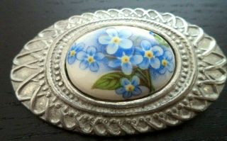 Stunning Vintage Estate Glass Flower Silver Tone 2 1/8 " Brooch 5416d