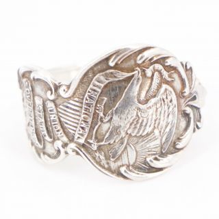 Vtg Sterling Silver - Illinois State Seal Spoon Handle Ring Size 12 - 7g