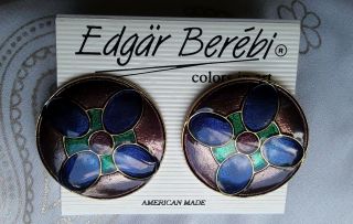 Vintage Edgar Berebi Earings Colors In Art Purple Blue Teal Jewelry Signed
