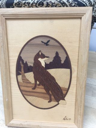Vintage Hudson River Marquetry Inlay Wood “fox” Signed Nelson