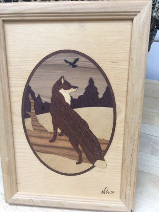 Vintage Hudson River Marquetry Inlay Wood “Fox” Signed Nelson 2