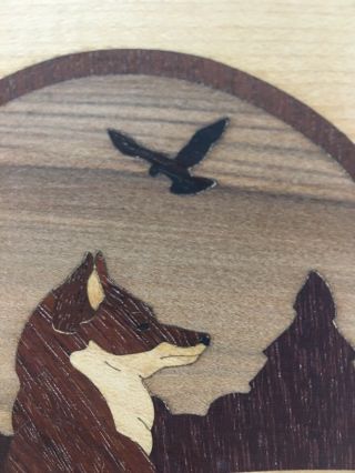 Vintage Hudson River Marquetry Inlay Wood “Fox” Signed Nelson 3