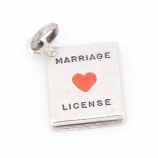 Vtg Sterling Silver - Enamel Marriage License Bracelet Charm Slides - 2.  5g
