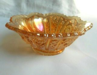 Vintage Imperial Marigold Carnival Glass Hobstar Sawtooth Scalloped Top Bowl