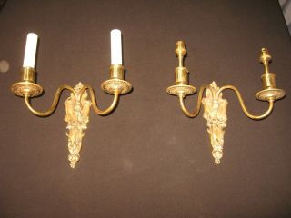 Pair Vintage Ornate Solid Brass Wall Sconce 2 Light Victorian Style Small Bulb