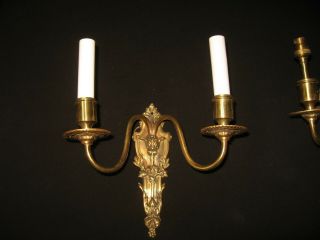 PAIR VINTAGE ORNATE SOLID BRASS WALL SCONCE 2 LIGHT VICTORIAN STYLE SMALL BULB 2