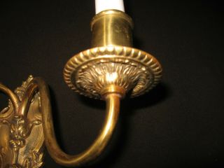 PAIR VINTAGE ORNATE SOLID BRASS WALL SCONCE 2 LIGHT VICTORIAN STYLE SMALL BULB 5