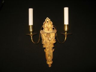 PAIR VINTAGE ORNATE SOLID BRASS WALL SCONCE 2 LIGHT VICTORIAN STYLE SMALL BULB 6