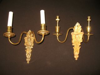 PAIR VINTAGE ORNATE SOLID BRASS WALL SCONCE 2 LIGHT VICTORIAN STYLE SMALL BULB 8